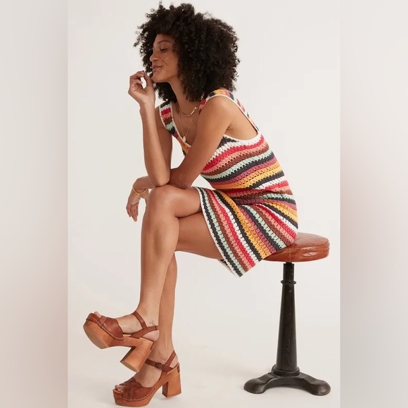 NEW MARINE LAYER CROCHET KNIT TANK SOFT COTTON BLEND RAINBOW DRESS MEDIUM M NWT - Picture 2 of 9